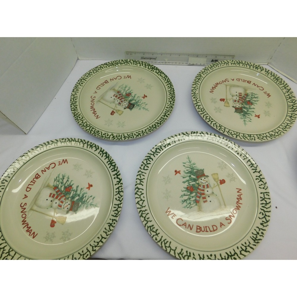 We Can Build a Snowman Stoneware Dinner Plates 10". Lot Of 4 Plates